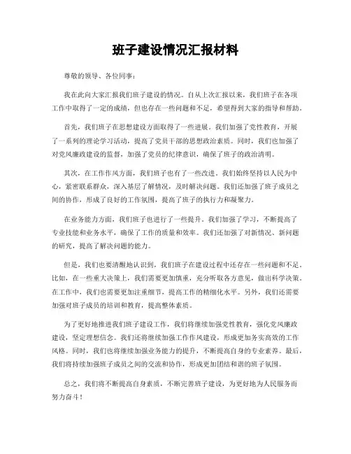 班子建设情况汇报材料