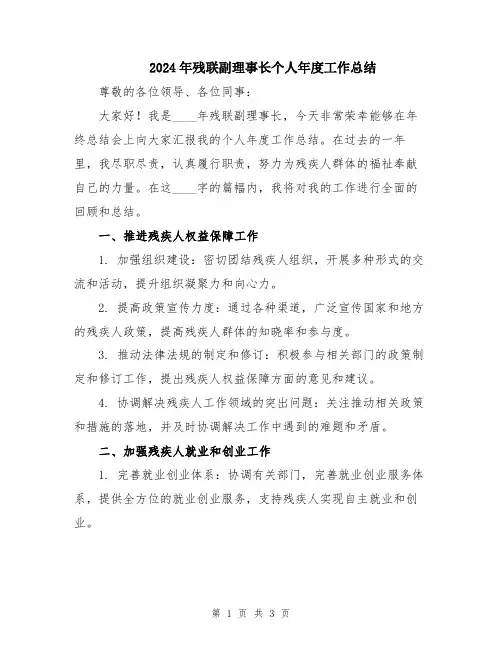 2024年残联副理事长个人年度工作总结