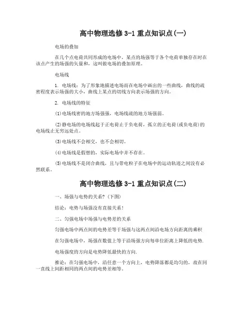 人教高中物理选修3-1重点知识点