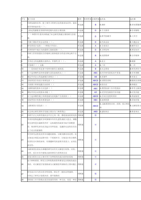 科学素养与科研方法试题题库附标准答案