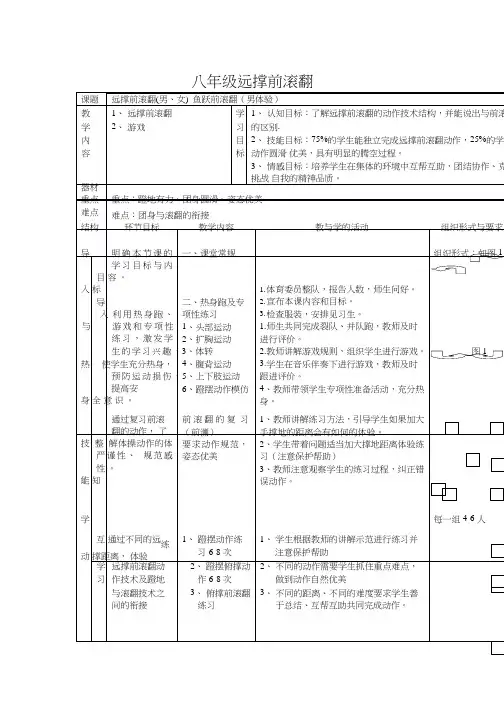 体育与健康《远撑前滚翻》教案、教学设计