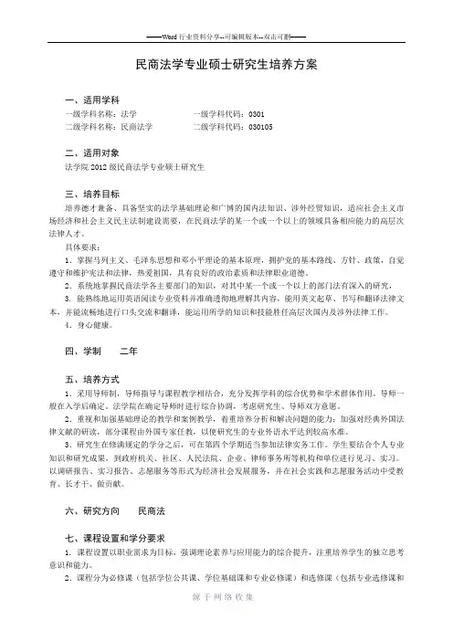 民商法学专业硕士研究生培养方案
