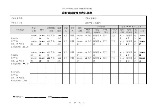 诊断试剂发放回收记录表