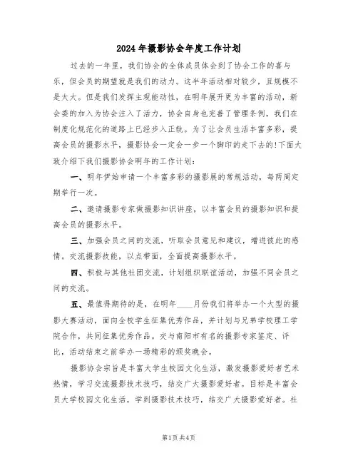 2024年摄影协会年度工作计划（二篇）
