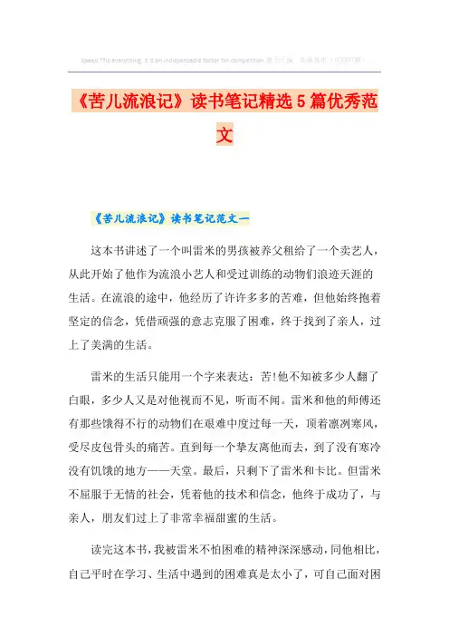 《苦儿流浪记》读书笔记精选5篇优秀范文