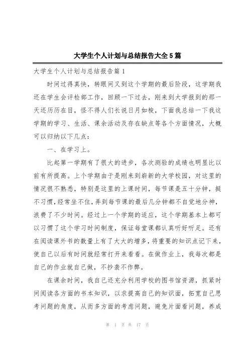 大学生个人计划与总结报告大全5篇