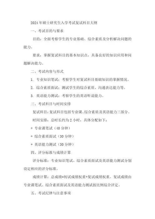 2024年硕士研究生入学考试复试科目大纲