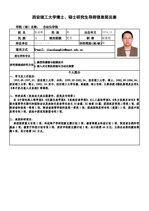 焦尚彬-西安理工大学博士、硕士研究生导师信息简况表