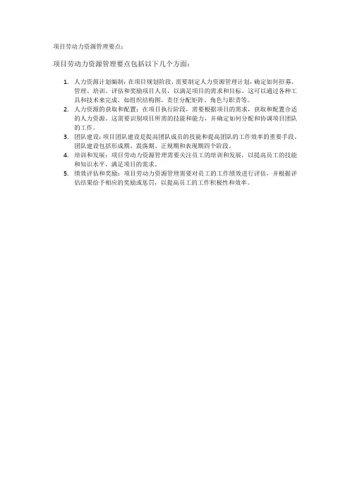 项目劳动力资源管理要点