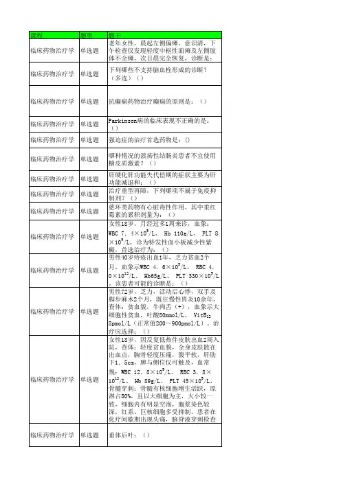 中医大《临床药物治疗学 本科 》复习题 临床药物治疗学 本科 