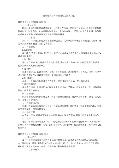 最新咨询公司营销策划方案(7篇)