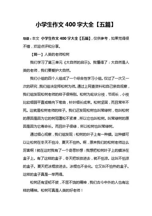 小学生作文400字大全【五篇】