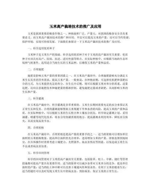 玉米高产栽培技术的推广及应用