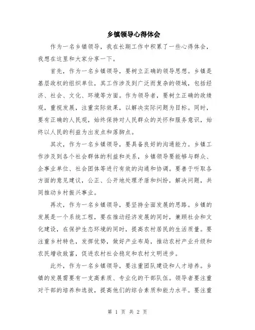 乡镇领导心得体会