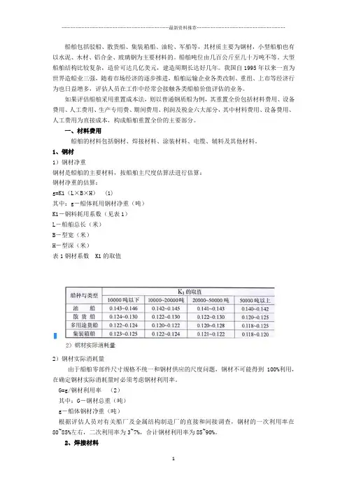 船舶目标成本-造船成本核算方法精编版