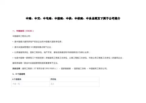 中建、中交、中电建、中能建、中铁、中铁建、中冶总部及下属子公司简介