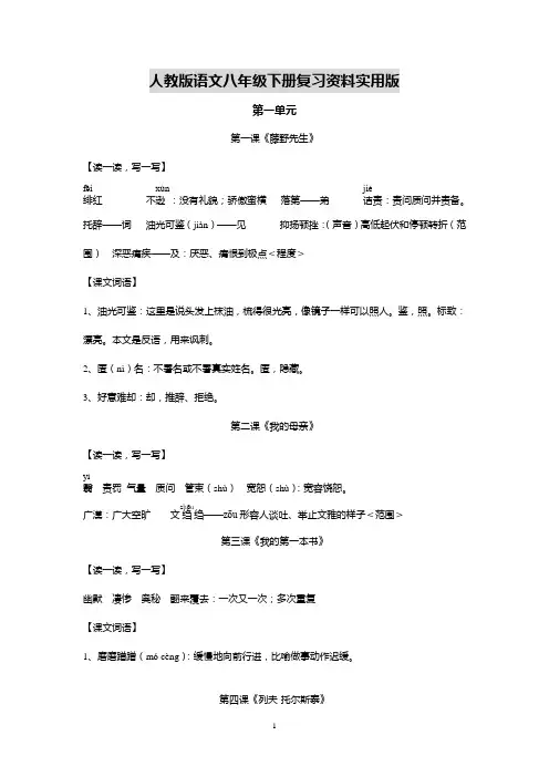 人教版语文八年级下册精编复习资料