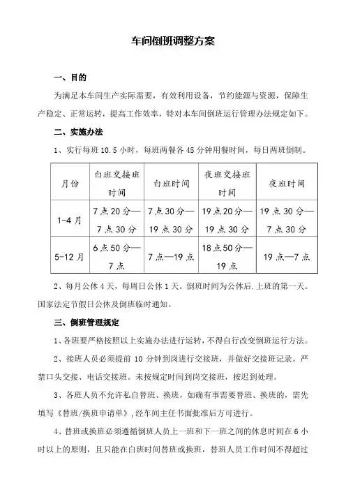 车间倒班调整方案