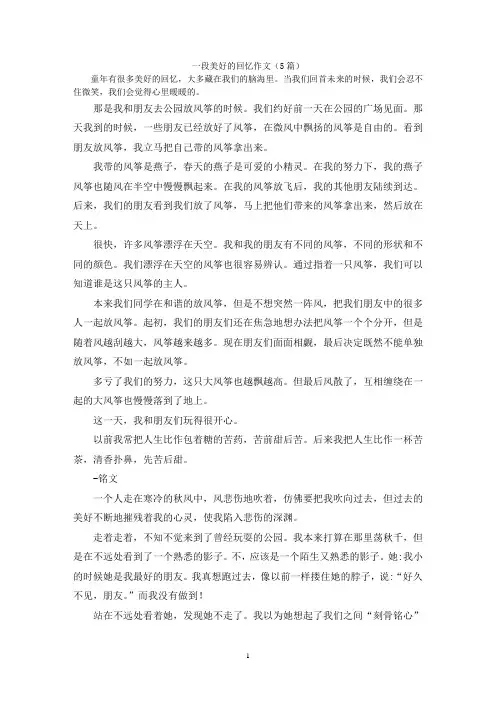 一段美好的回忆作文(5篇)
