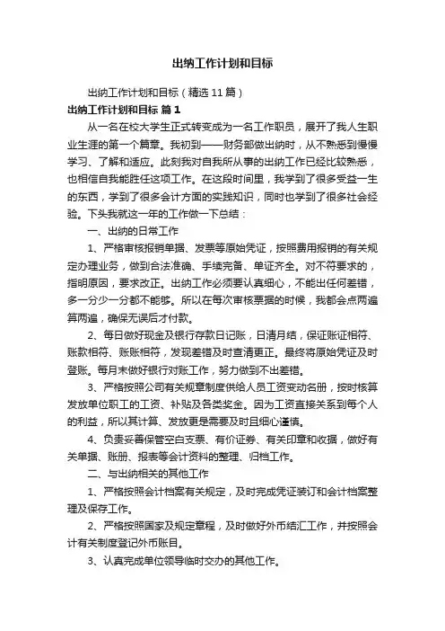 出纳工作计划和目标