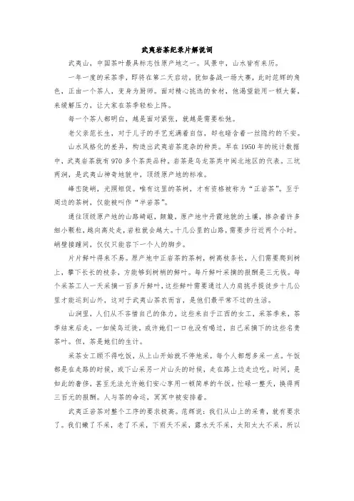 武夷岩茶纪录片解说词