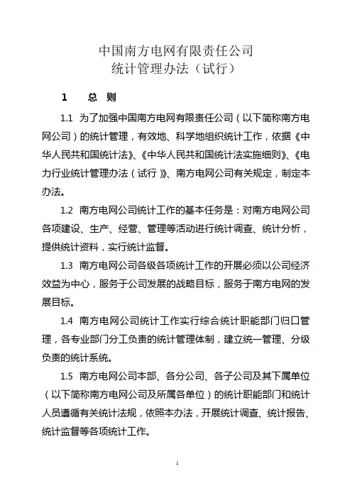 南方电网-南方电网公司统计管理办法(试行)