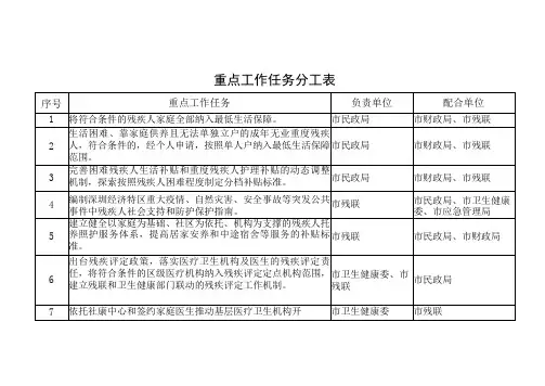 重点工作任务分工表