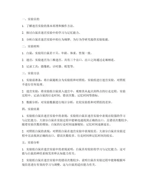 白鼠走迷宫实验报告