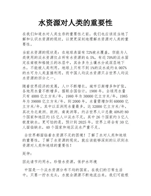 水资源对人类的重要性 