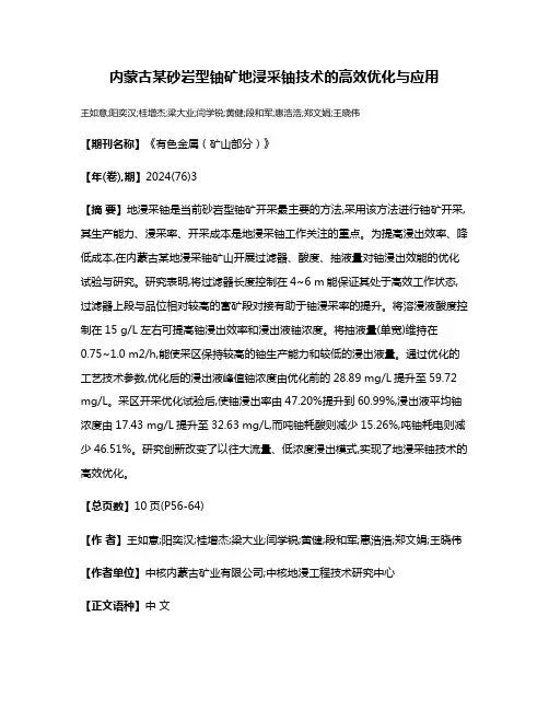 内蒙古某砂岩型铀矿地浸采铀技术的高效优化与应用
