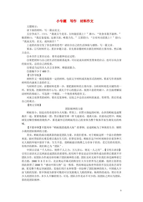九年级语文上册 第五单元 小专题 写作：材料作文练习 语文版