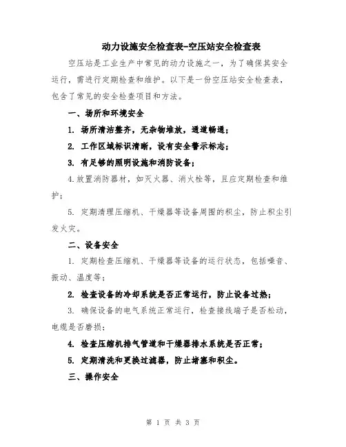 动力设施安全检查表-空压站安全检查表