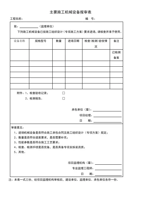 主要施工机械设备报审表-工程表格