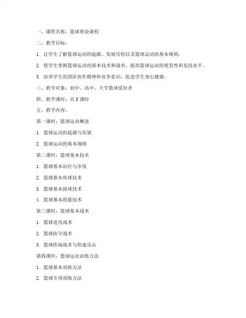 篮球理论课程教案模板范文