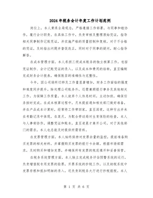 2024年税务会计年度工作计划范例（三篇）