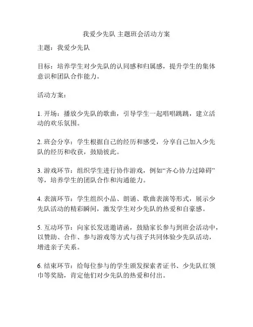 我爱少先队 主题班会活动方案