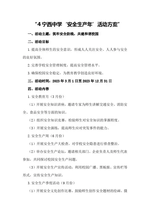 宁西中学“安全生产年”活动方案