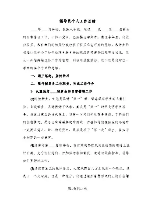 辅导员个人工作总结(7篇)