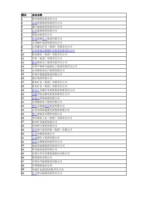 中国煤炭企业100强名单