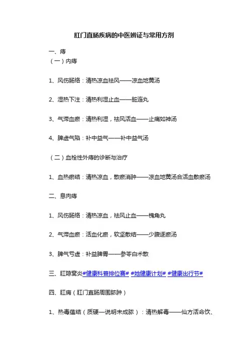 肛门直肠疾病的中医辨证与常用方剂
