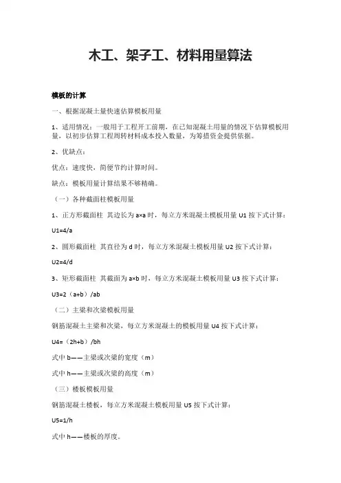 木工、架子工、材料用量算法