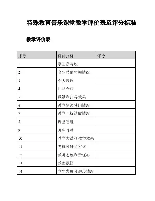 特殊教育音乐课堂教学评价表及评分标准