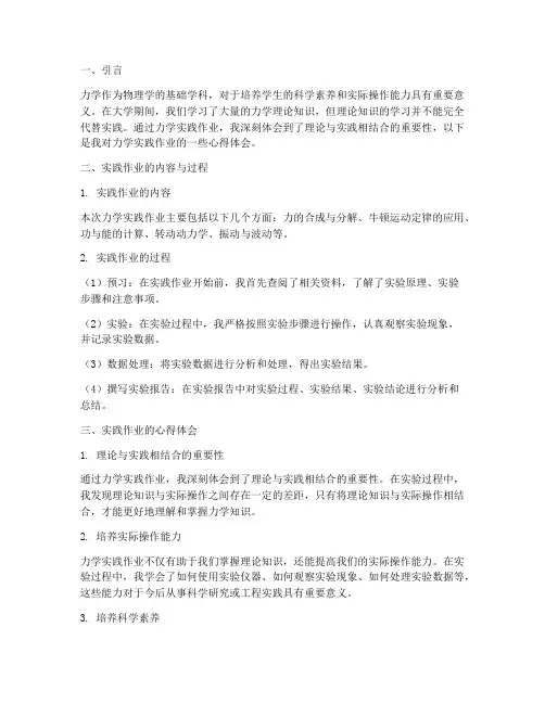 力学实践作业心得体会