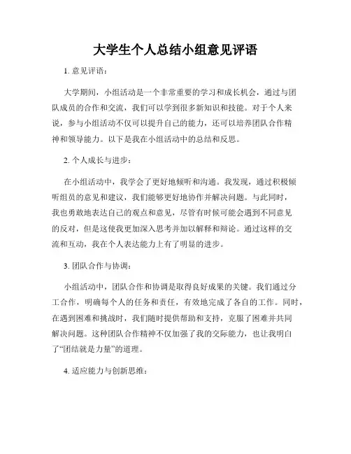 大学生个人总结小组意见评语