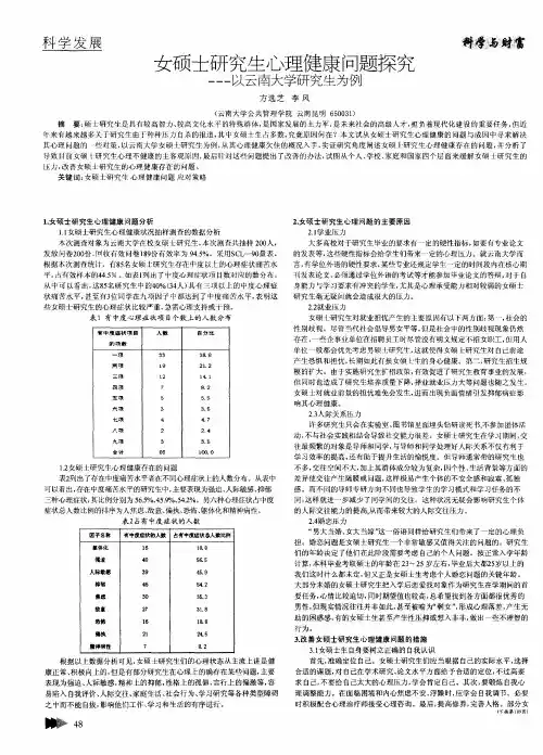 女硕士研究生心理健康问题探究——以云南大学研究生为例