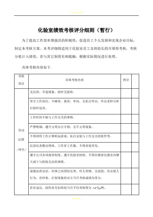 化验室绩效考核评分细则