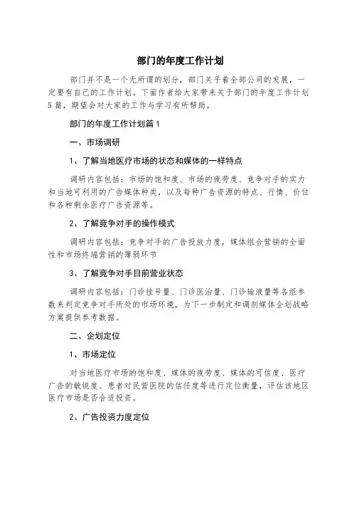 部门的年度工作计划