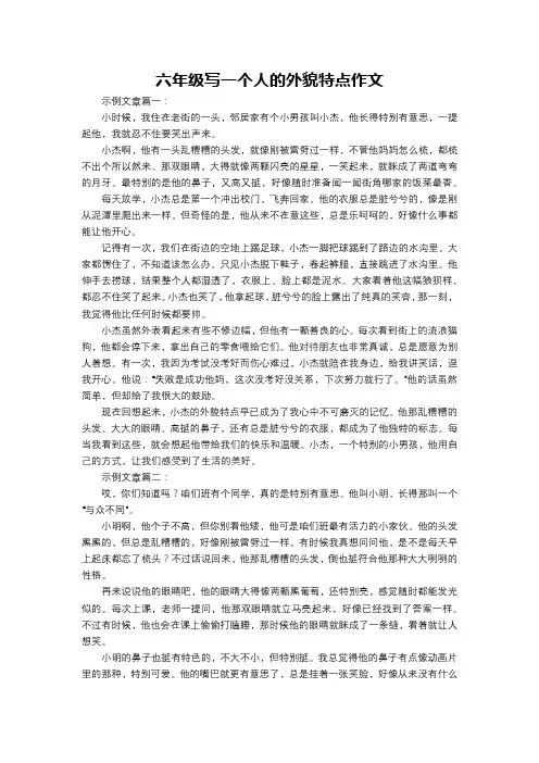 六年级写一个人的外貌特点作文