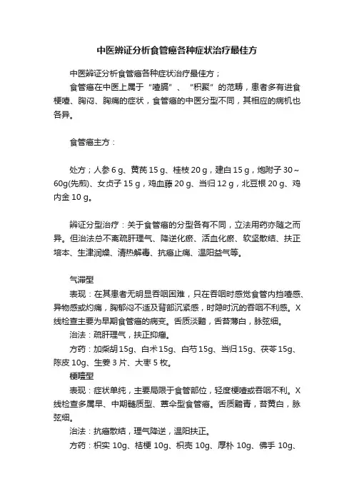 中医辨证分析食管癌各种症状治疗最佳方