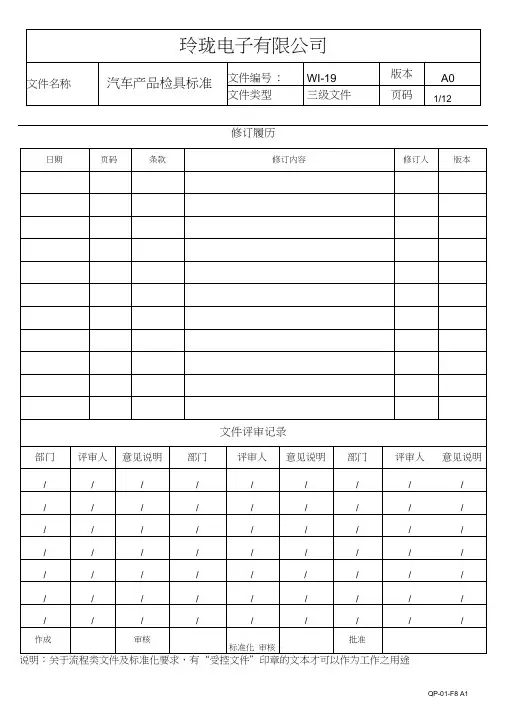 汽车产品检具标准